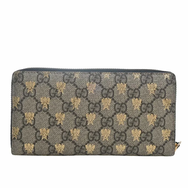 Designer bags with detachable strapsGUCCI GG Supreme Bee Round Long Wallet 410102 Beige Women's