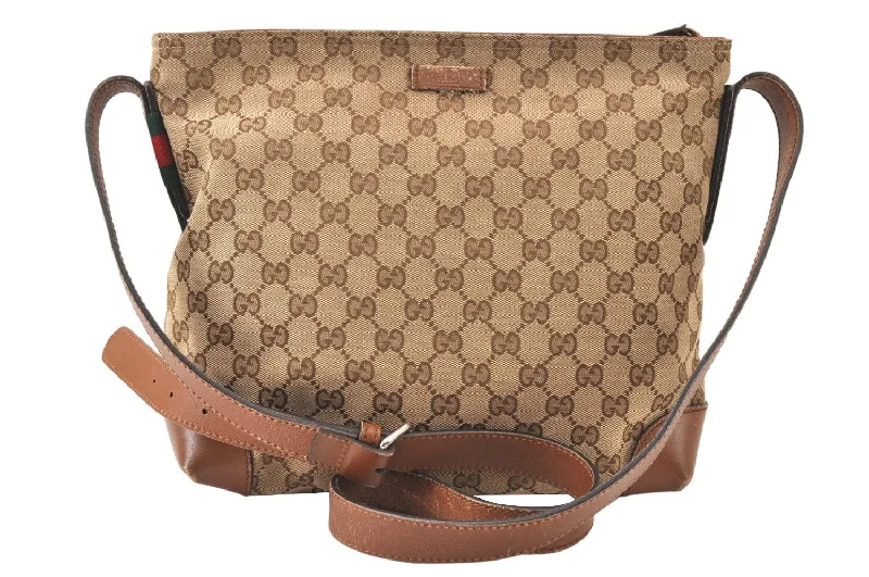 Best-selling designer bags 2025Auth GUCCI Web Sherry Line Shoulder Bag GG Canvas Leather 337598 Brown 6513K