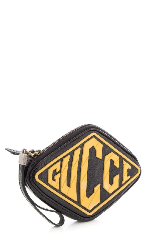 Compact crossbody bags for travelGucci Black & Yellow Patent Leather Retro Logo Wristlet