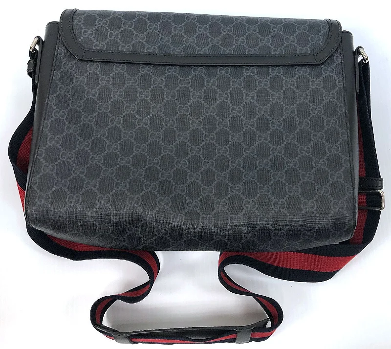 Affordable luxury bags Gucci GG Supreme Black Flap Messenger Bag