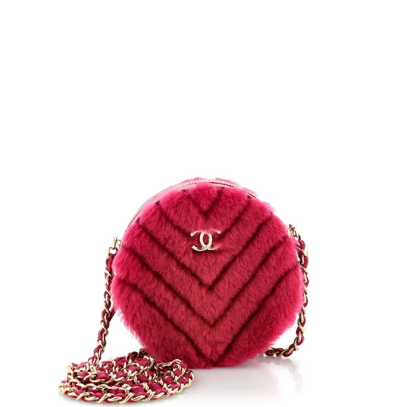 Affordable leather bagsRound Clutch with Chain Chevron Shearling Mini