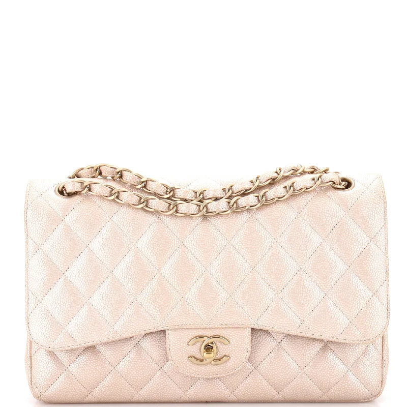 Luxury bags with chain strapsClassic Double Flap Bag Quilted Iridescent Caviar Jumbo