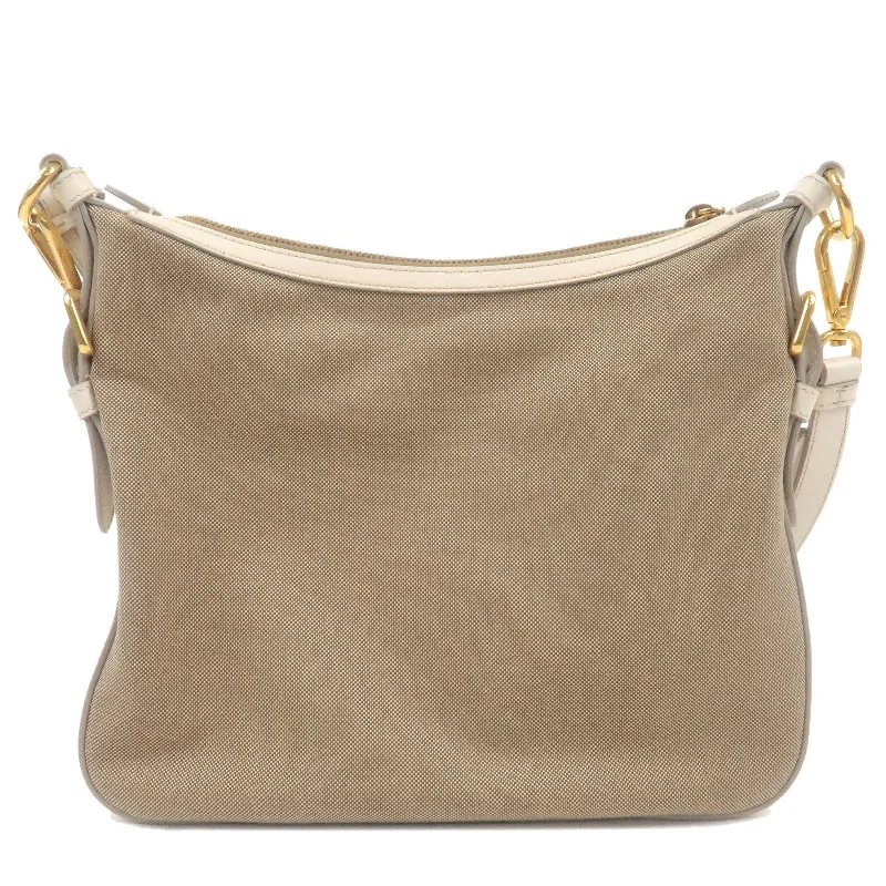 Durable leather bags for daily usePRADA Logo Jacquard Leather Shoulder Bag Beige Ivory BT0706