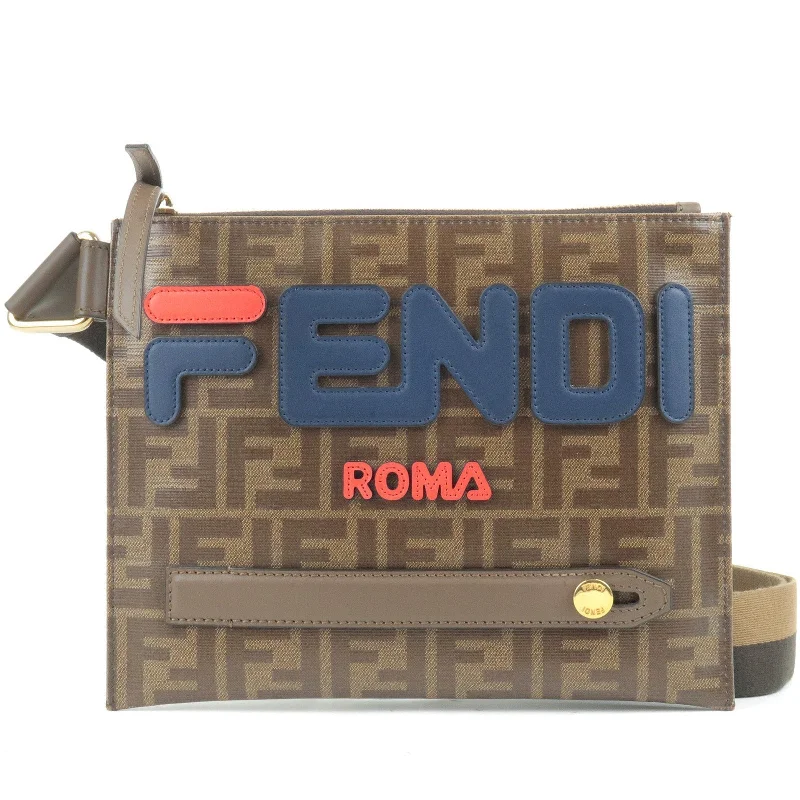 Crossbody bags for everyday useFENDI FILA Collab Zucca PVC Leather Shoulder Bag Brown 7VA437