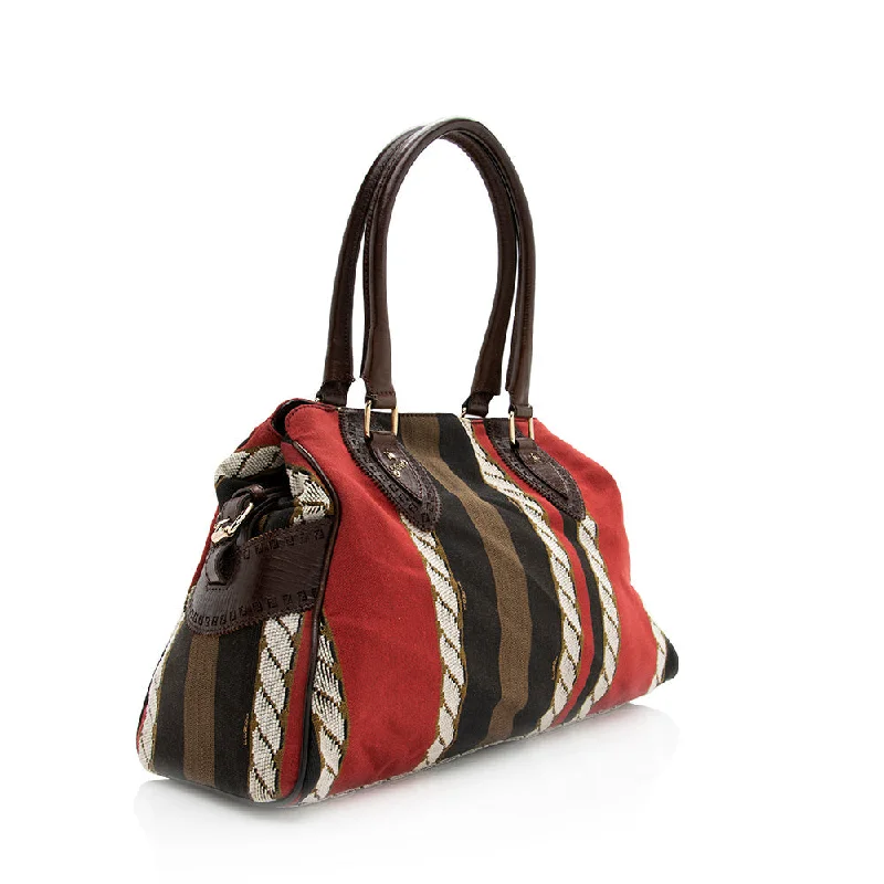 Designer bags with top handlesFendi Vintage Embroidered Canvas Du Jour Tote (SHF-20442)