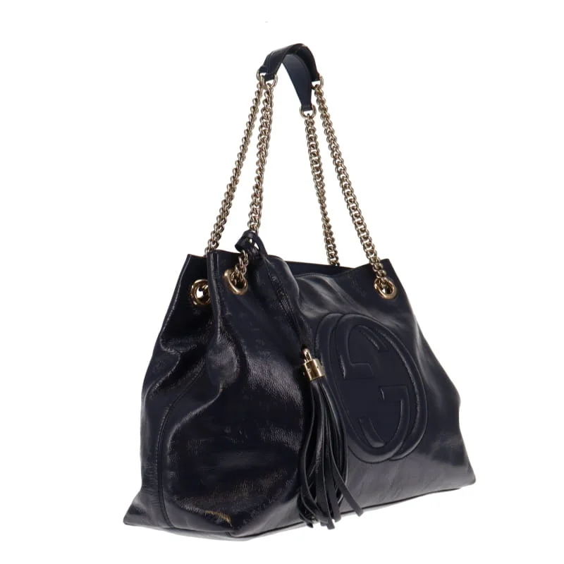 Minimalist leather handbagsGucci Soho Chain Tote Navy