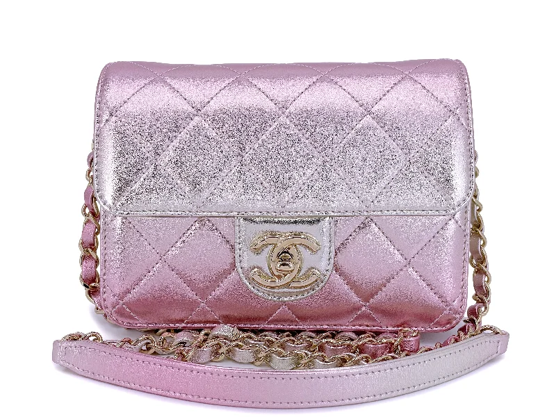 Affordable leather bagsChanel Metallic Mermaid Ombre Pink Mini Flap Bag GHW