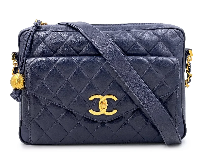 Minimalist leather handbagsRare Chanel 1994 Vintage Navy Blue Flap Pocket Camera Case Bag 24k GHW