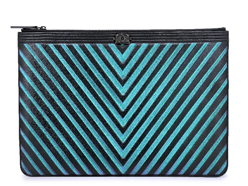 Designer bags for womenChanel 2017 So Black Chevron Boy Mermaid Turquoise Violet O Case Clutch Bag