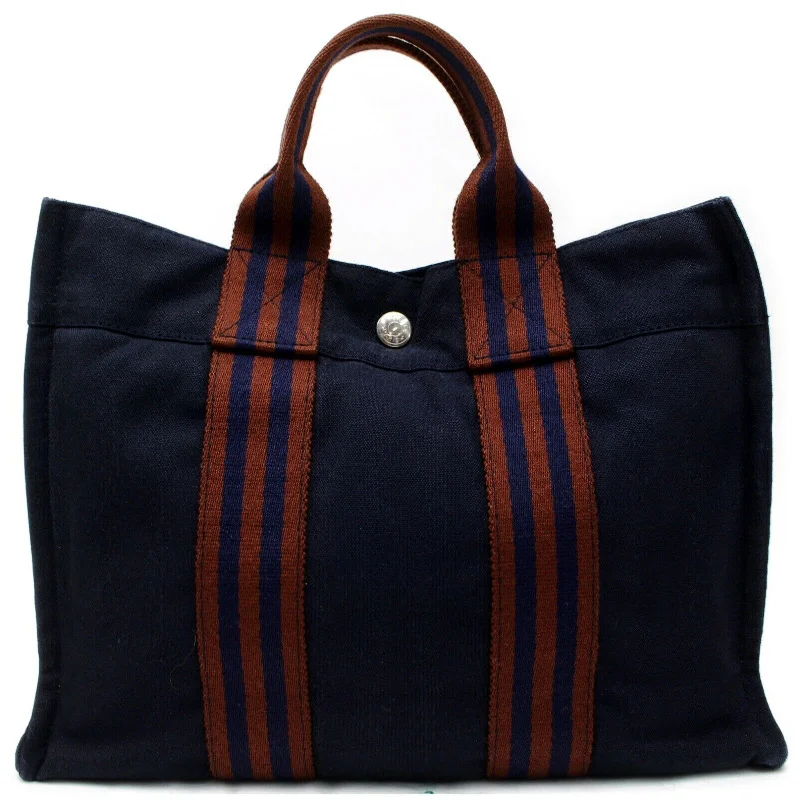 Affordable leather bagsIndistinguishable  Hermes Tote Bag Sac Fool Toepm Navy Blue Canvas (SHC7-10987)