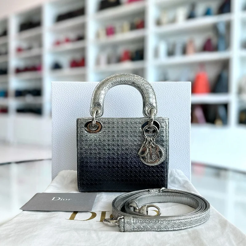 High-end designer bags for menLady Mini Calfskin Micro-Cannage Metallic Silver Bi-Color Dark Blue SHW