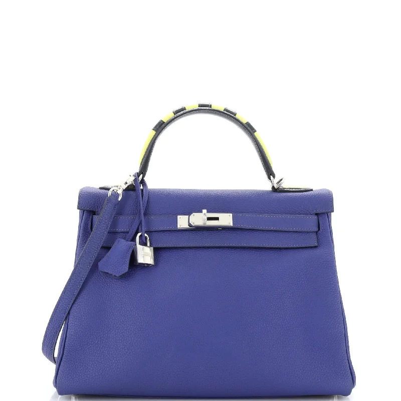 Vintage-inspired handbagsKelly Au Trot Handbag Bleu Electrique Togo with Palladium Hardware 32