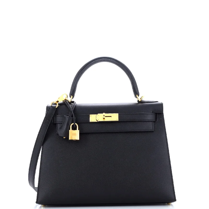 Vegan leather handbagsKelly Handbag Noir Epsom with Gold Hardware 28