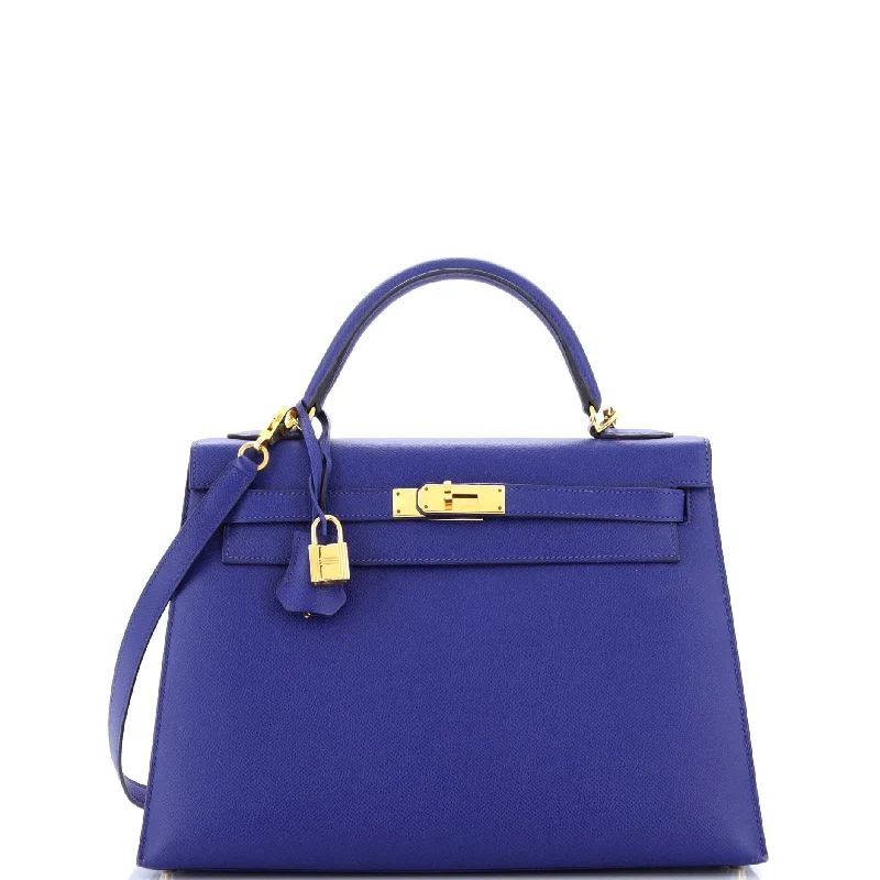 High-quality leather messenger bagsKelly Handbag Bleu Electrique Epsom with Gold Hardware 32