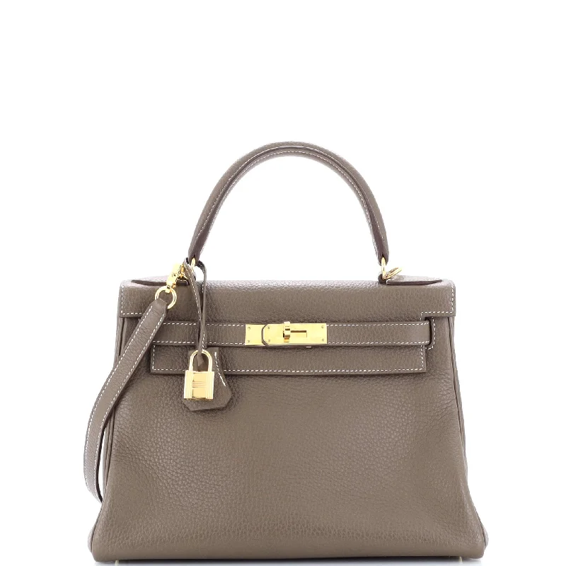 Affordable designer bag dupesKelly Handbag Grey Clemence with Gold Hardware 28