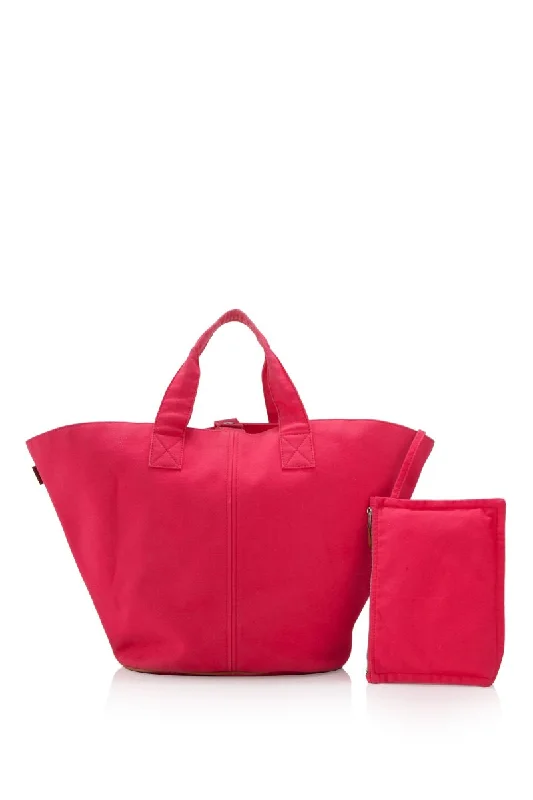 Designer bags with detachable strapsPre-Loved Hermes Pink Canvas Fabric Beach Tote Bag France